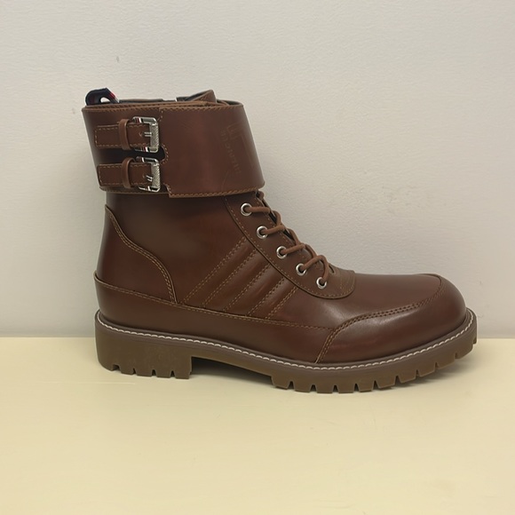 Tommy Hilfiger Sleek Brown Leather Boots Strapped Men’s Size 9 (NWOT) - Picture 2 of 6